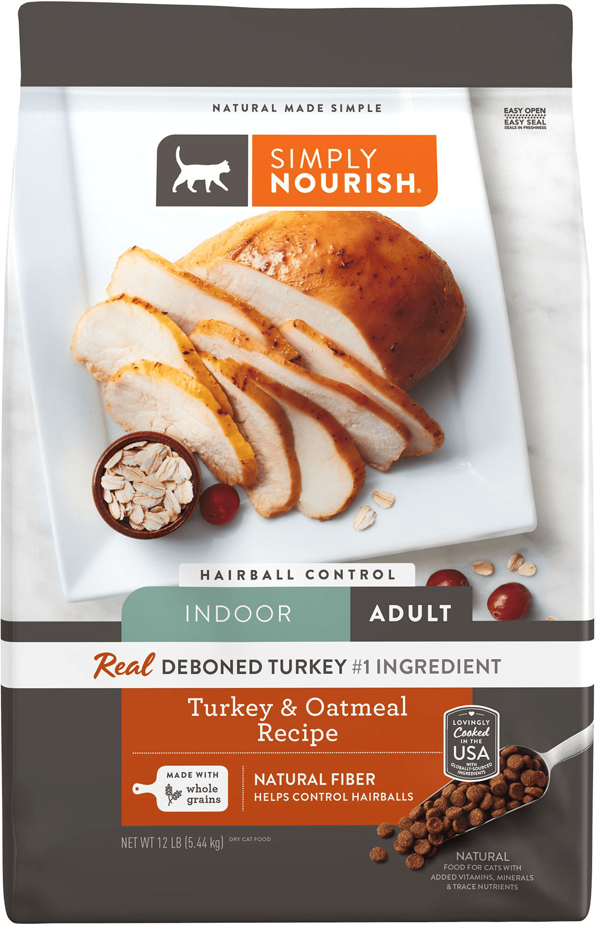 Simply Nourish Indoor Hairball Control Adult Dry Cat Food Natural, With Grain, Turkey